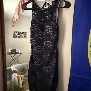 My Michelle Navy Lace Midi Sheath Dress